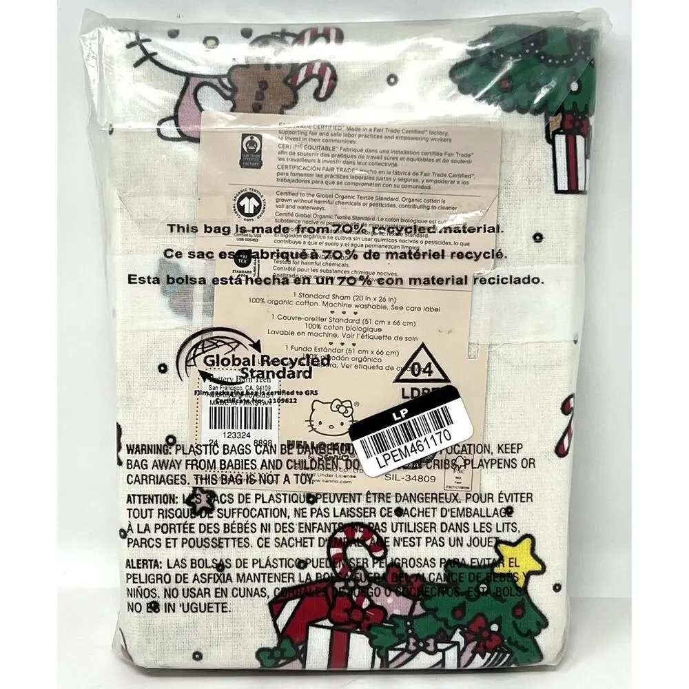 Pottery Barn Teen Hello Kitty Organic Flannel Christmas Sham STANDARD NWT